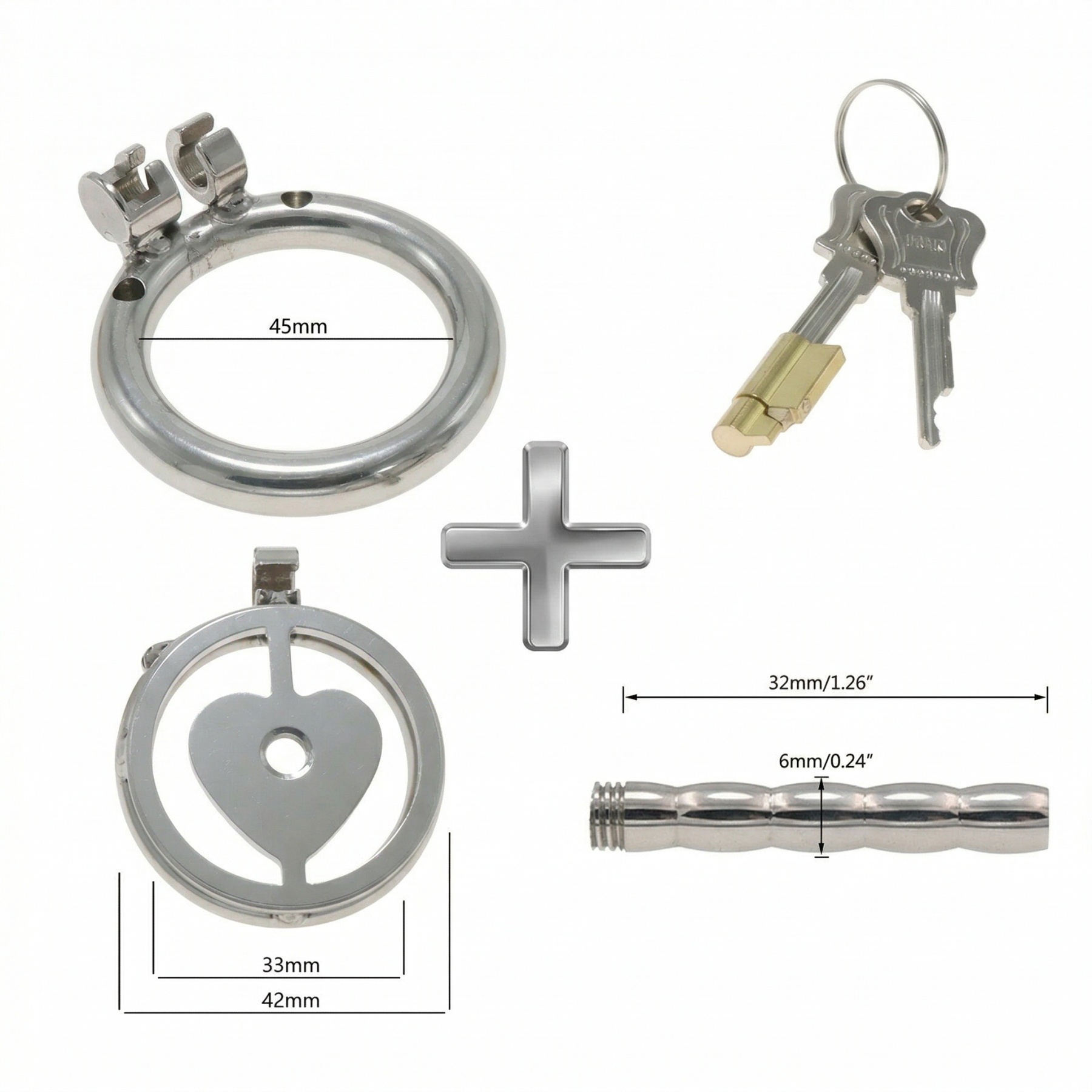 Lock Your Heart Chastity Cage - 45mm + Short Urethral Tube - image 2