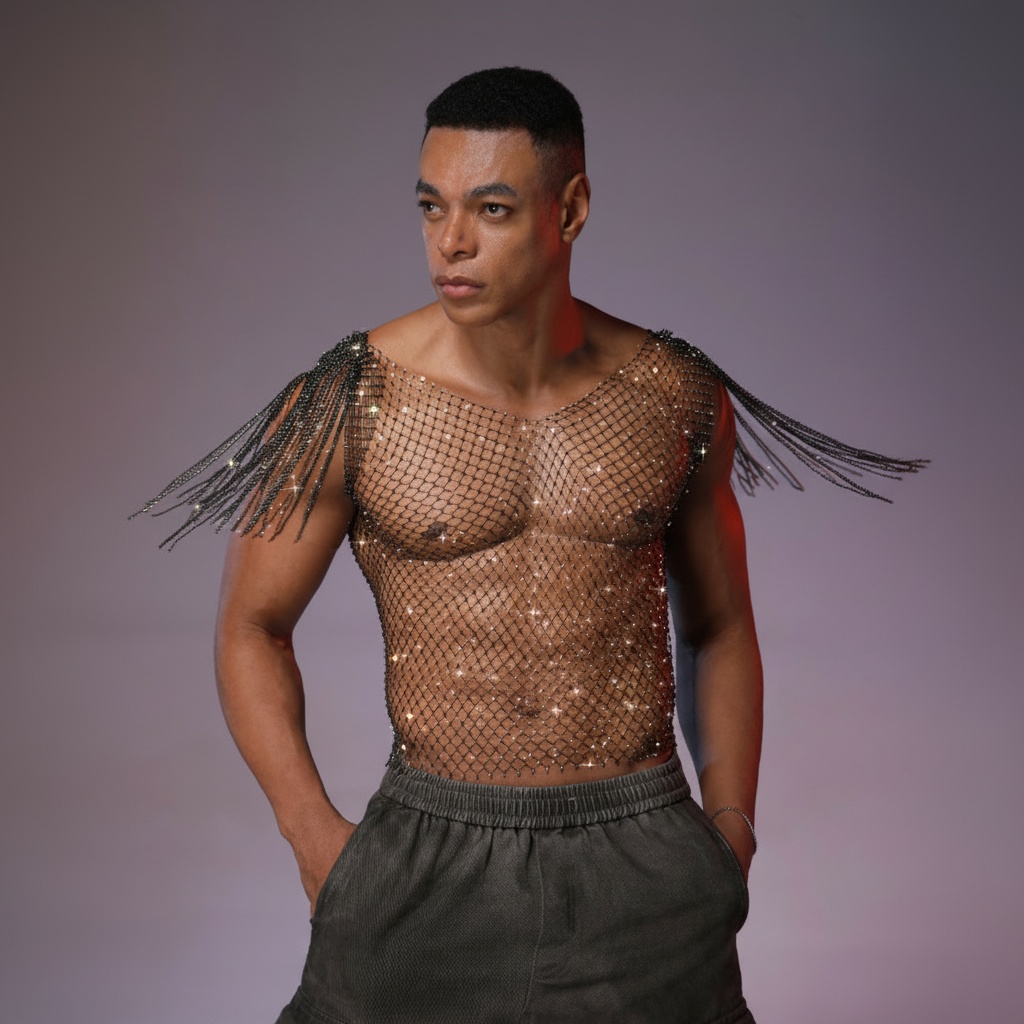 Starluxe Mesh Sparkle Top – Style B - Black - XL - image 6