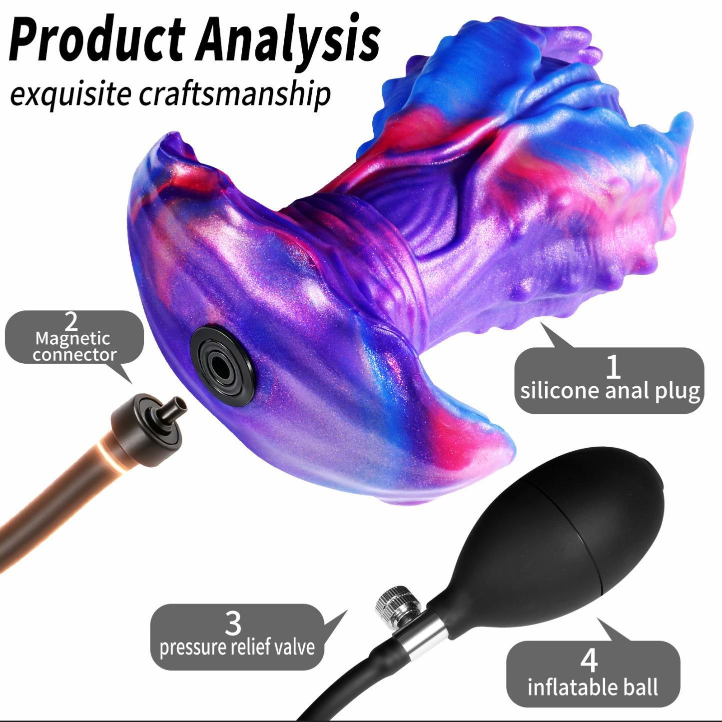 Inflatable Petal-Shaped Silicone Butt Plug with Air Pump - image 10