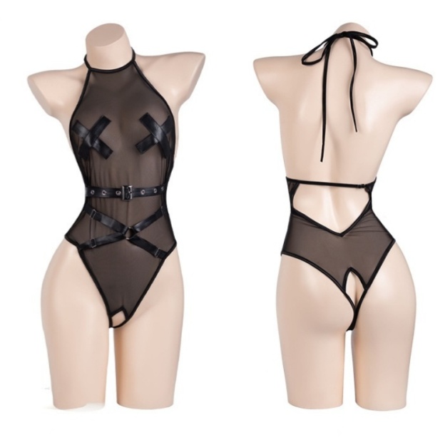 Midnight Rose · Sheer Halter Bodysuit Lingerie-WeLovePlugs