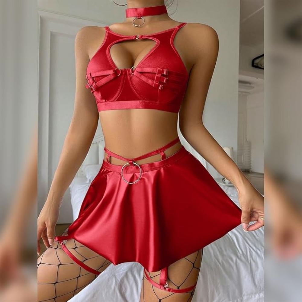 Seductive O-Ring Skirt Lingerie Set