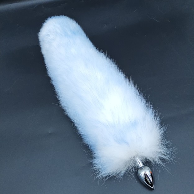 Ice Glacier Blue Handmade Detachable Plug Fox Tail - 40cm - image 3