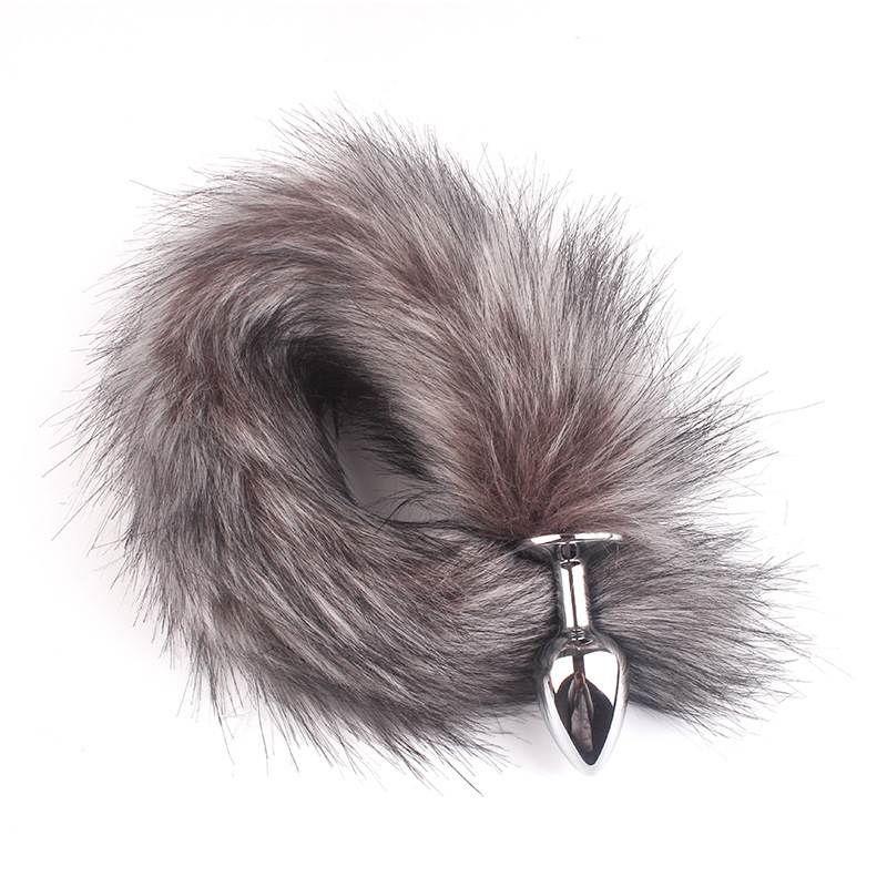 Dark Gray Fox Tail Butt Plug • 18.1 Inch Tail - Dark Grey - image 1