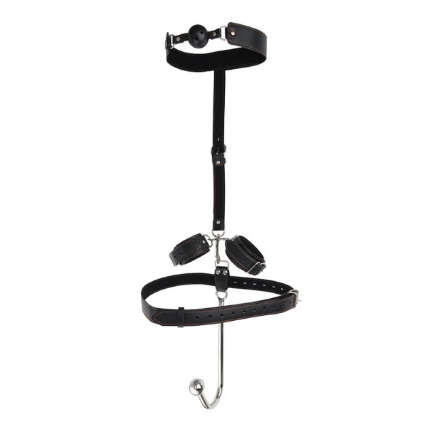 Sex Backhand Back Gag With Anal Hooks SM Leather - A - image 4
