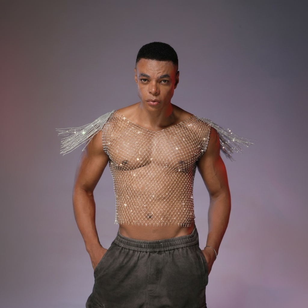 Starluxe Mesh Sparkle Top – Style B - Silver - XL - image 1