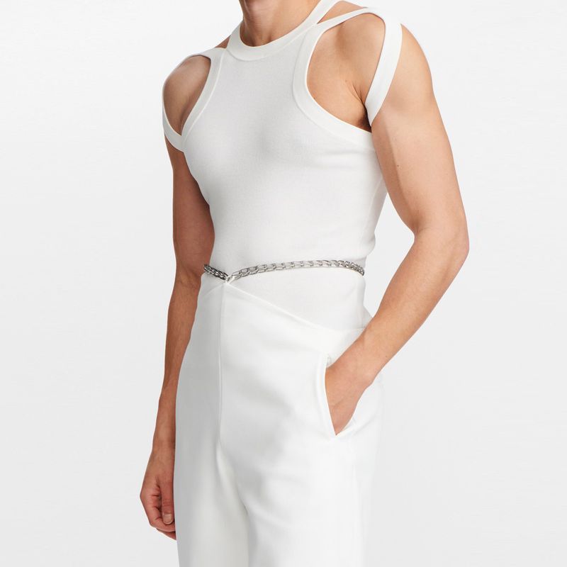 Men's Cut-Out Sexy Stretch Skinny T-Shirt - White & Short Sleeve - XXXL - image 2