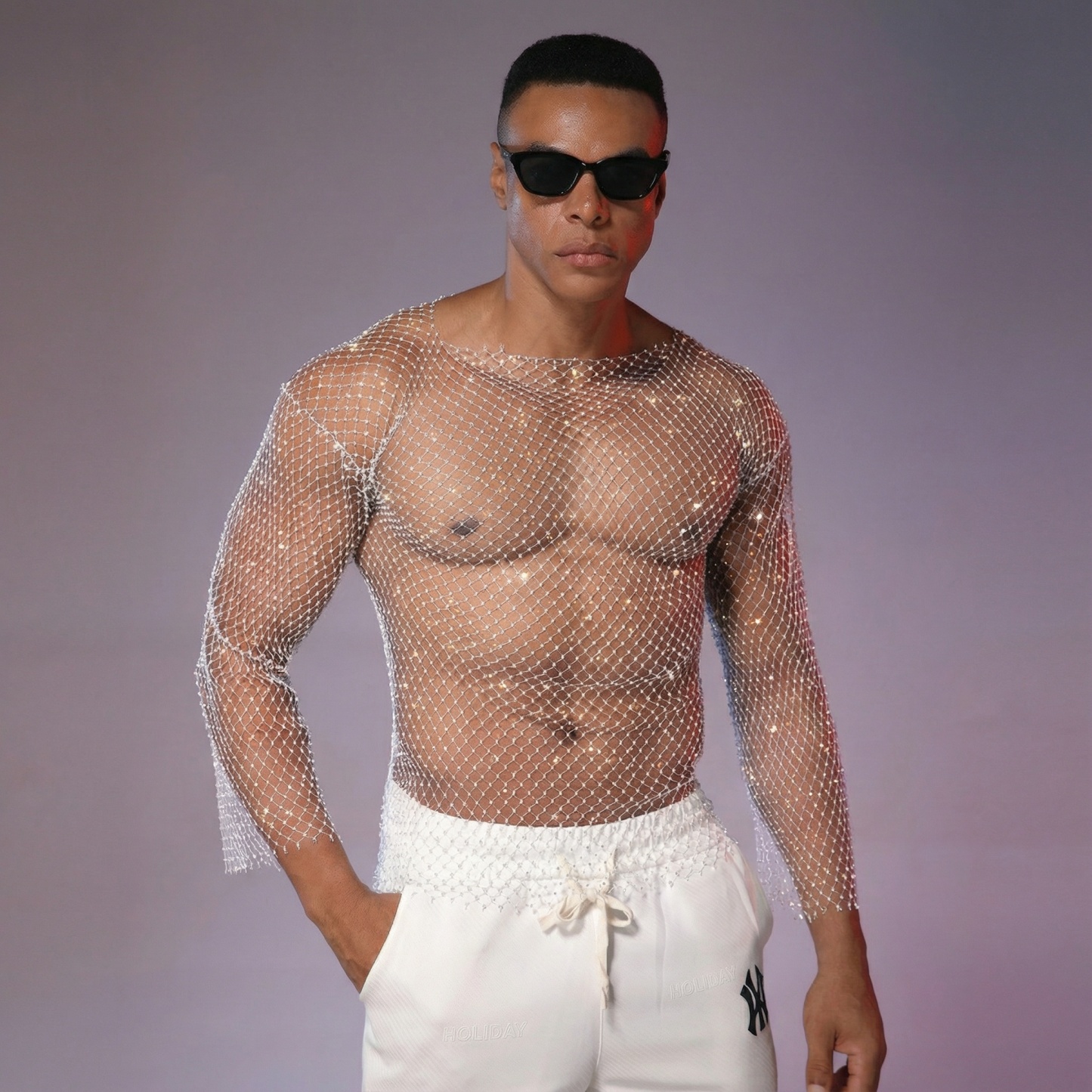 Starluxe Mesh Sparkle Top – Style A - White - 27.56 in - image 7