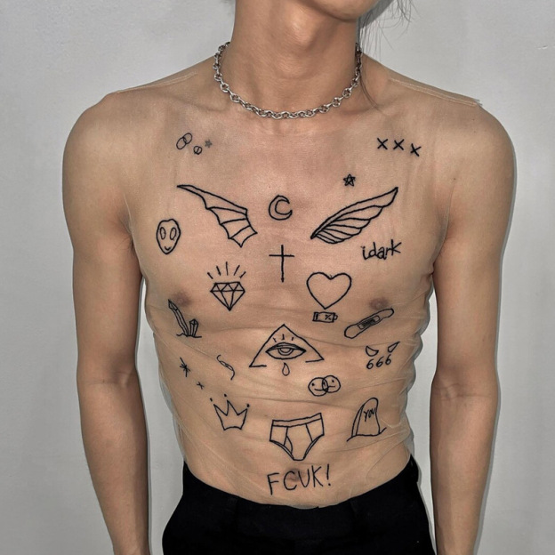 Tattoo Style Mesh Top - Tattoo style - XXL - image 4