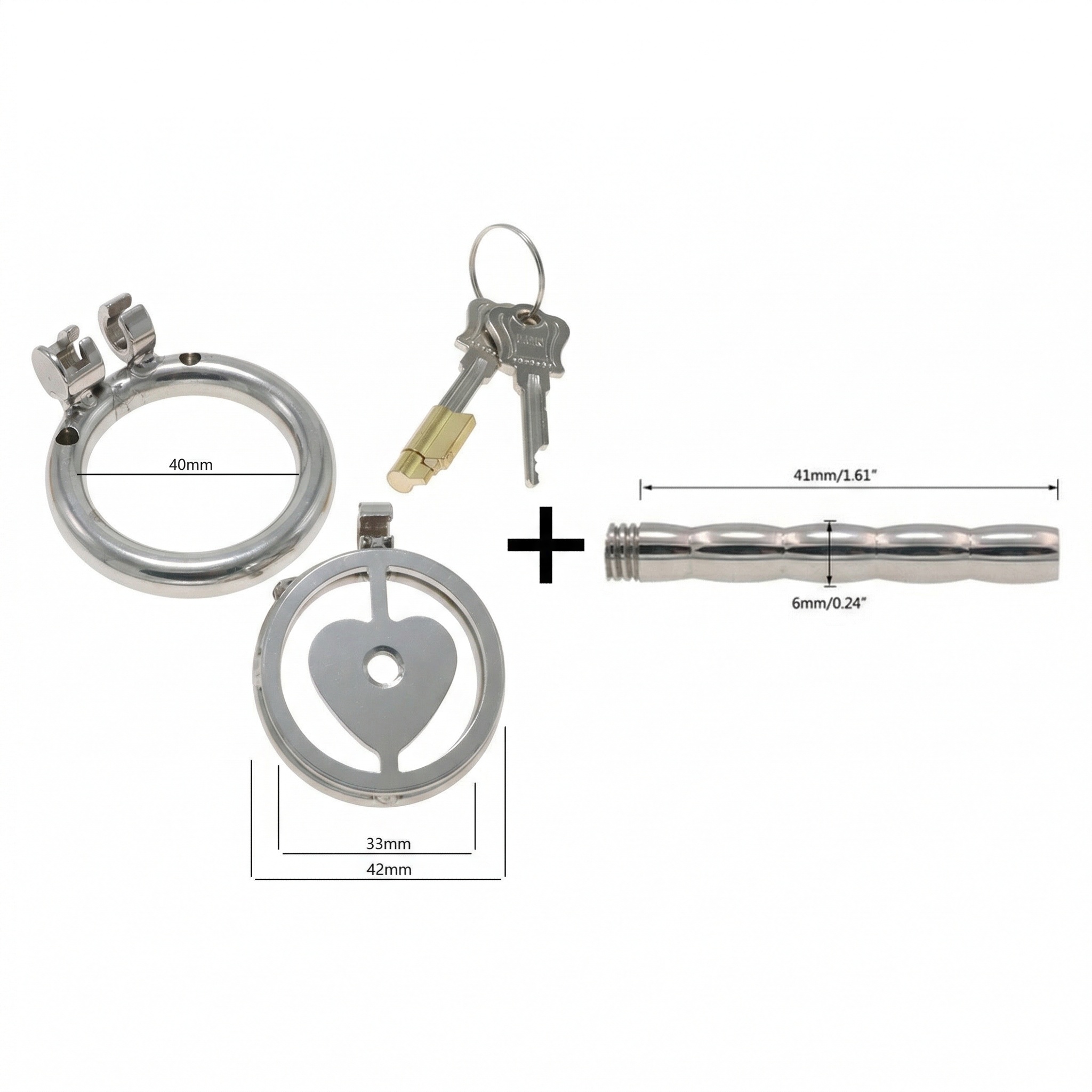 Lock Your Heart Chastity Cage - 40mm + Long Urethral Tube - image 1