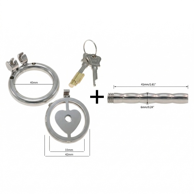 Lock Your Heart Chastity Cage - 40mm + Long Urethral Tube - image 1