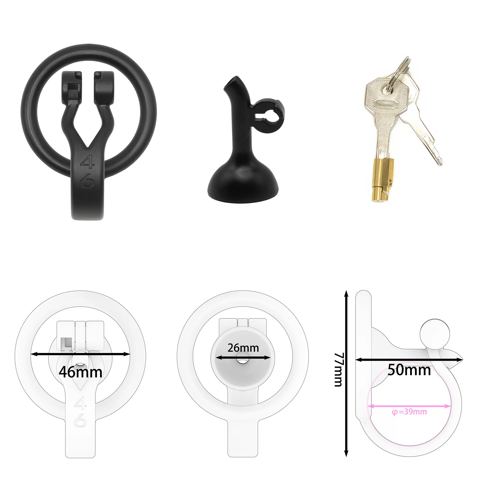 3D Printed Inverted Chastity Cage - Black - 46mm - image 8