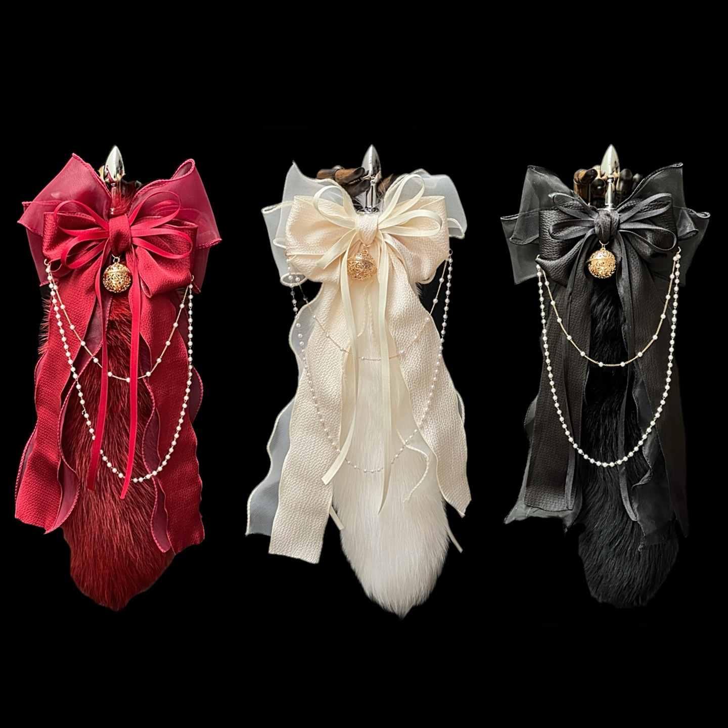 Luxury Fox Tail Plug Set – 15.7" Plush Tail With Pearl Chain & Interchangeable Plug Heads - image 2