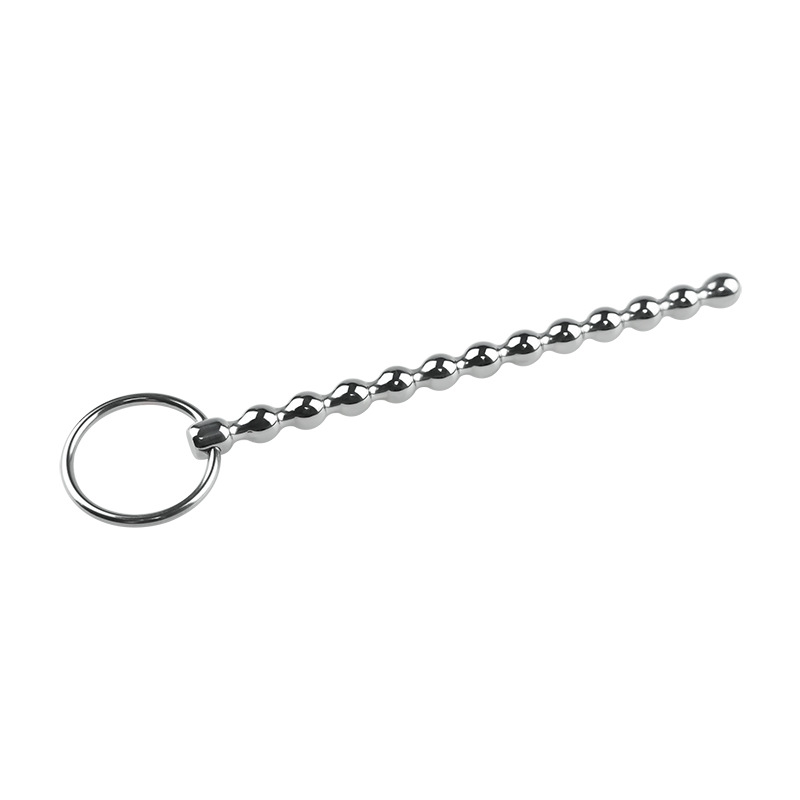 5.9''  Stainless Steel Beaded Urethral Plug With Dual Ring-WeLovePlugs