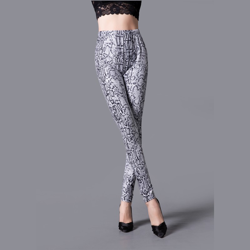 Snake Printed High-Waist Leggings - Light Gray - One Size - image 3