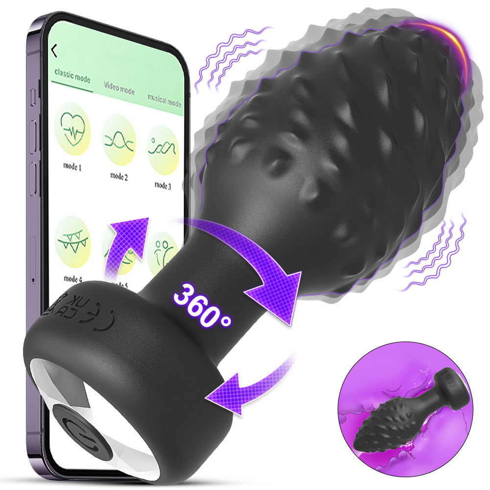 10-Mode 360° Rotating App-Controlled Anal Plug - Black - image 3