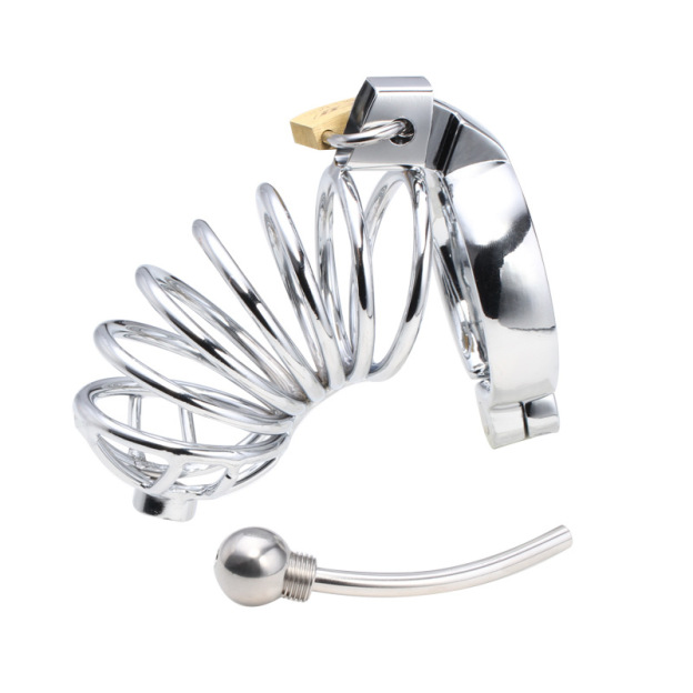 Deluxe Corkscrew Male Chastity Cage with Urethral Sound -WeLovePlugs