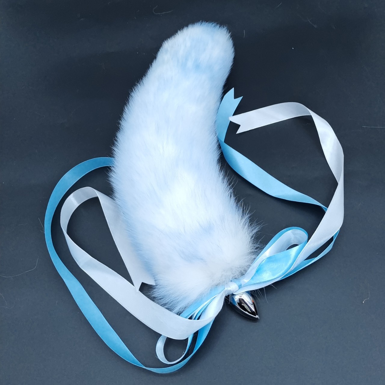 Ice Glacier Blue Handmade Detachable Plug Fox Tail - 40cm - image 4