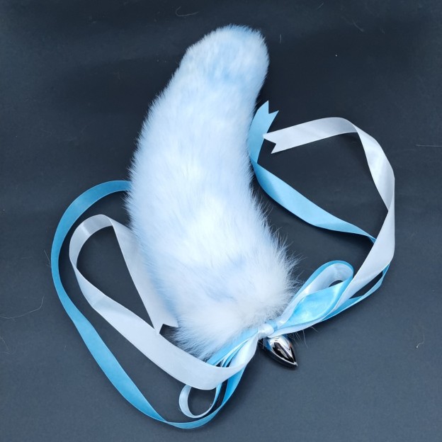 Ice Glacier Blue Handmade Detachable Plug Fox Tail - 40cm - image 4