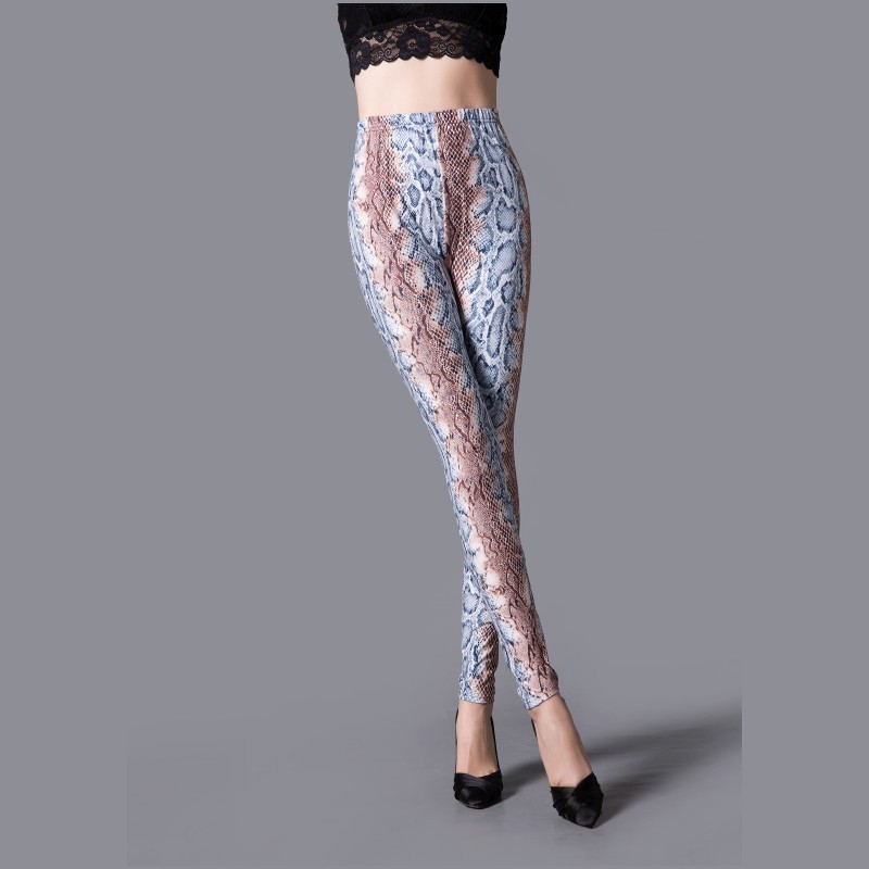 Snake Printed High-Waist Leggings - Blue - One Size - image 4