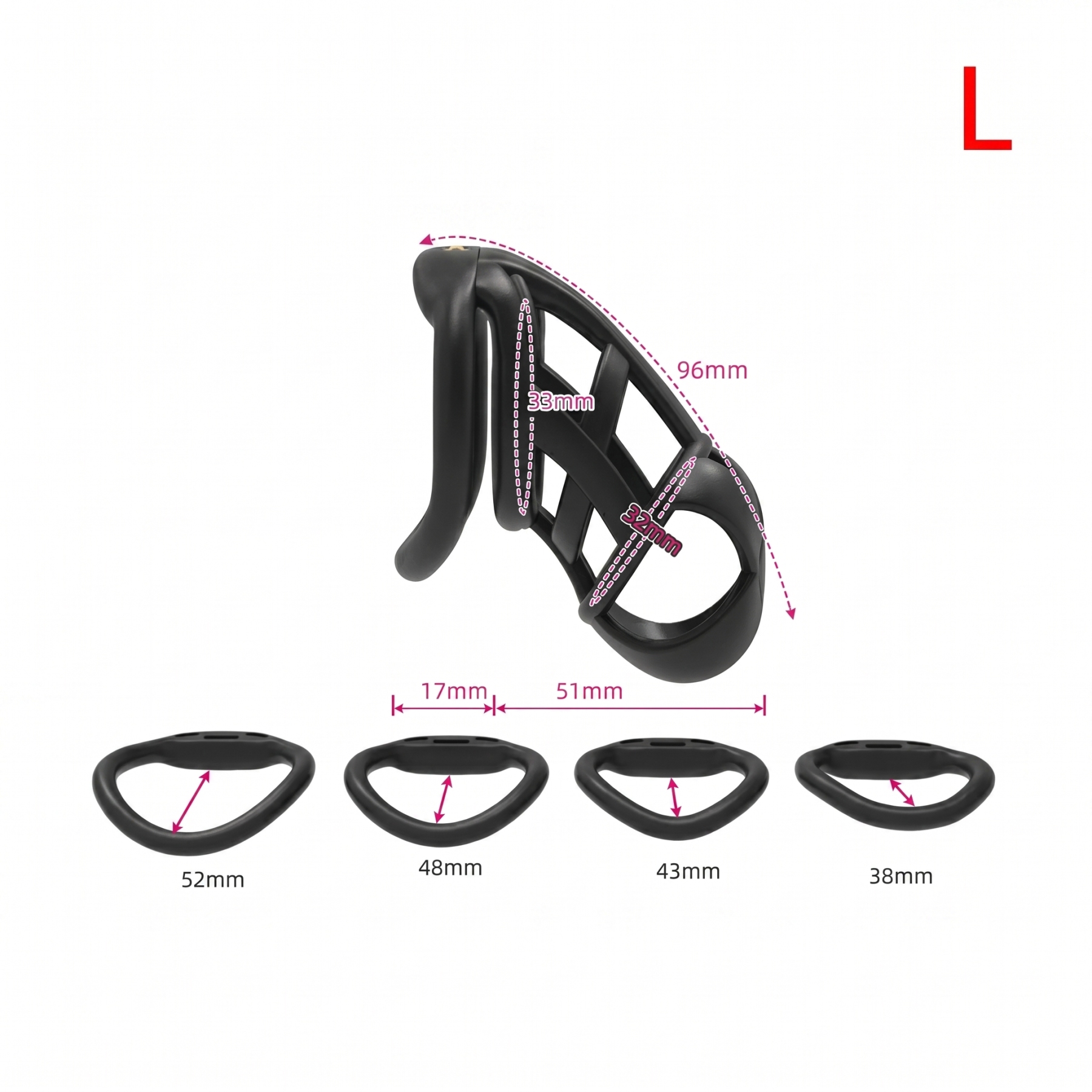 StealthCore Male Chastity Cage - Black L Arc Ring - image 10