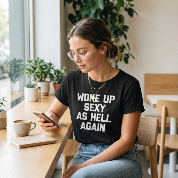 Woke Up Sexy As Hell Again Feeling Beautiful Self-Love Humor T-Shirt - image 8
