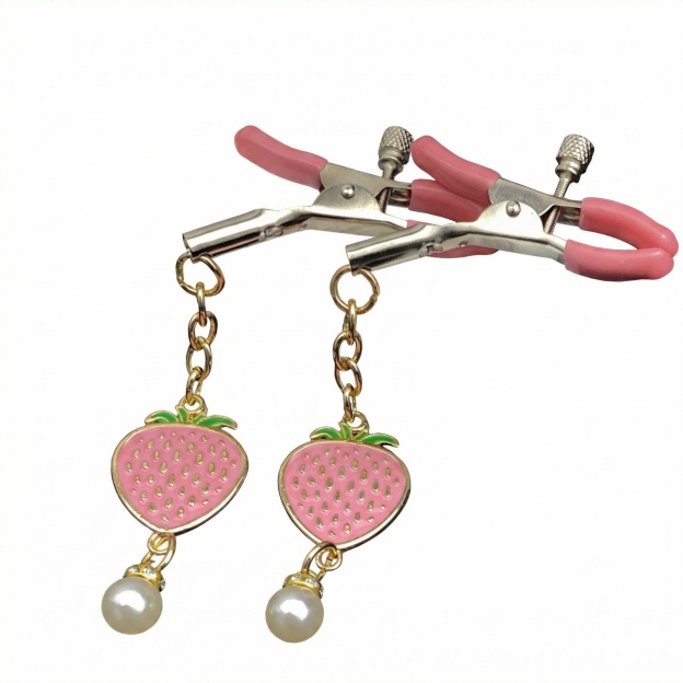 Cute Strawberry Nipple Clamps With Adjustable Dual Clip Design - Pink Alligator clip nipple clamp - image 18