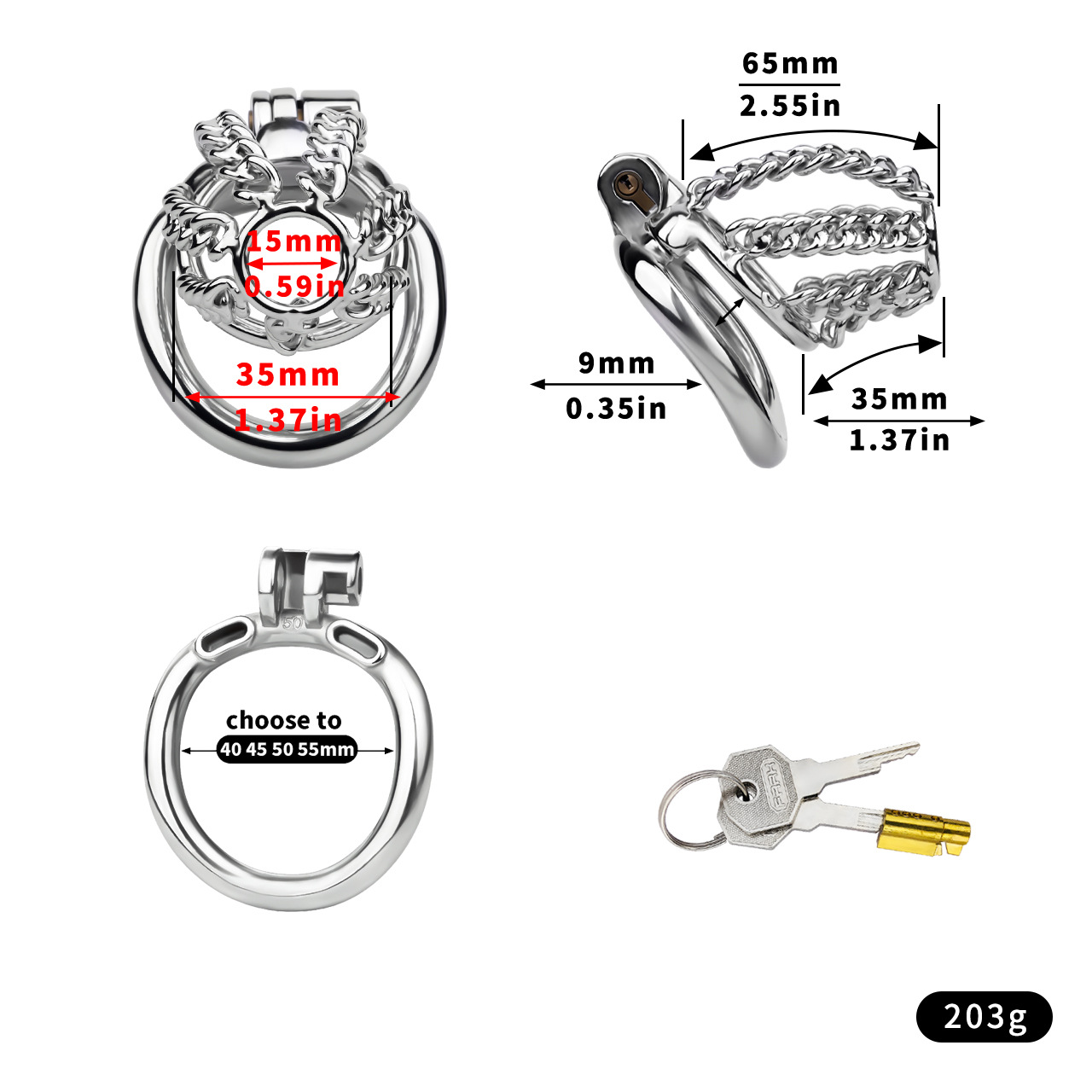 Thick Chainmail Chained Steel Chastity Cage-WeLovePlugs