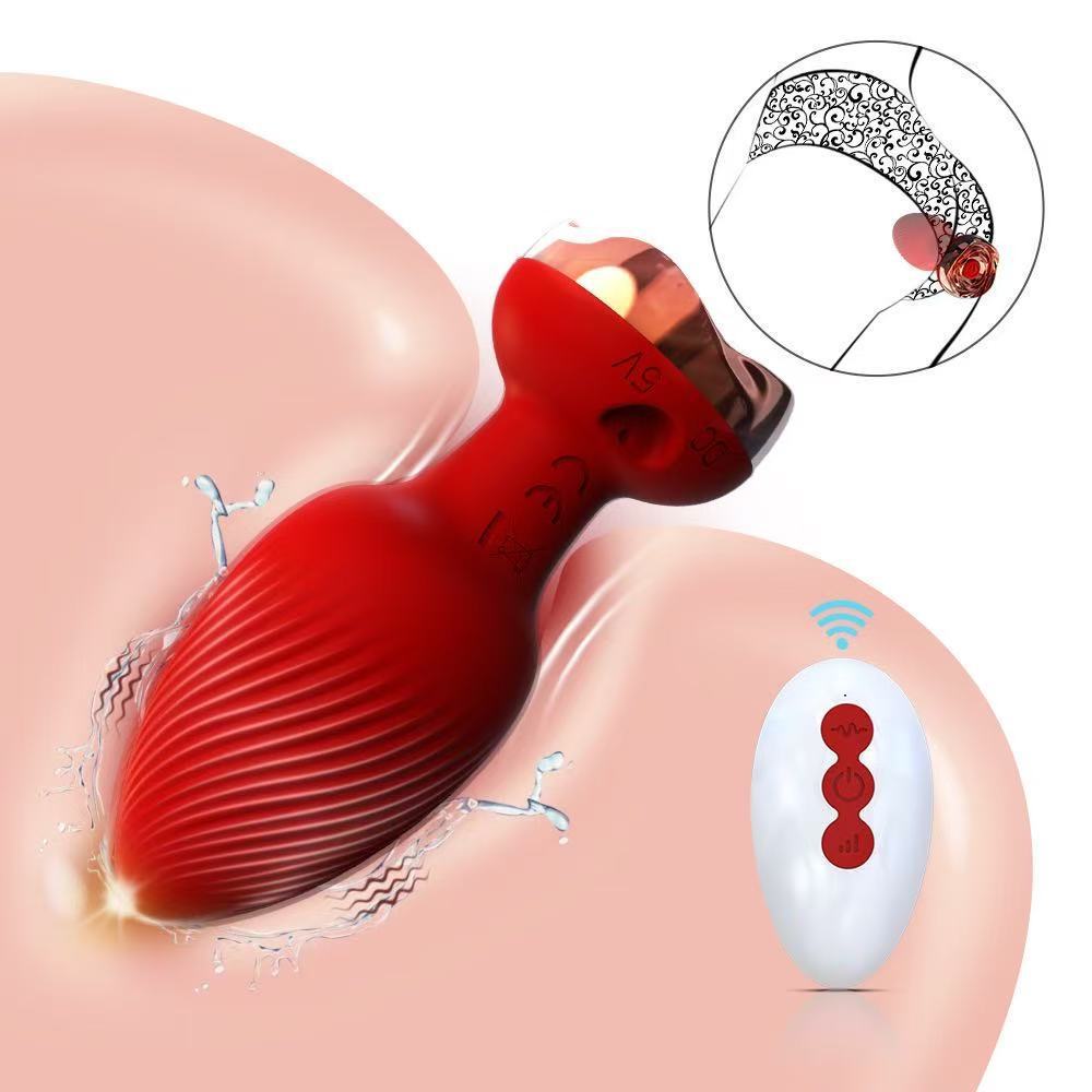 Rose Style Sex Toy Anal Plug Vibrator With Remote Wireless Control