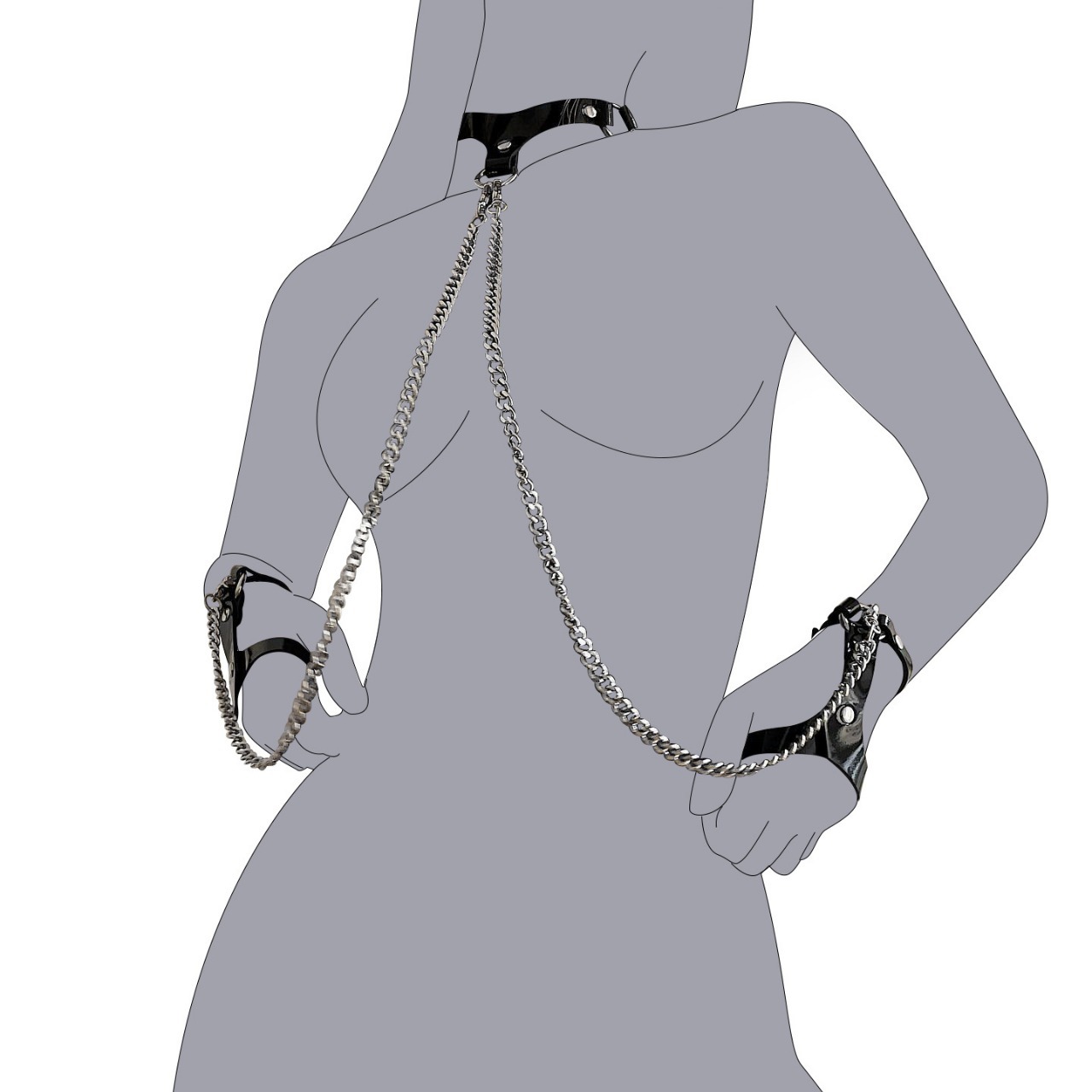 BDSM Wrist Restraint Hand Cuffs with Collar Lingerie Harness
