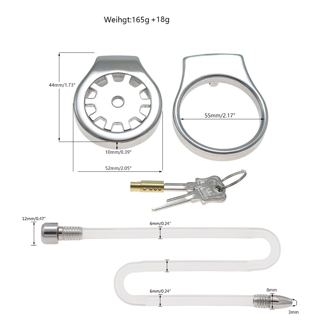 Thickened Stainless Steel Chastity Cage with 11.8-Inch Catheter – 4 Ring Sizes-WeLovePlugs