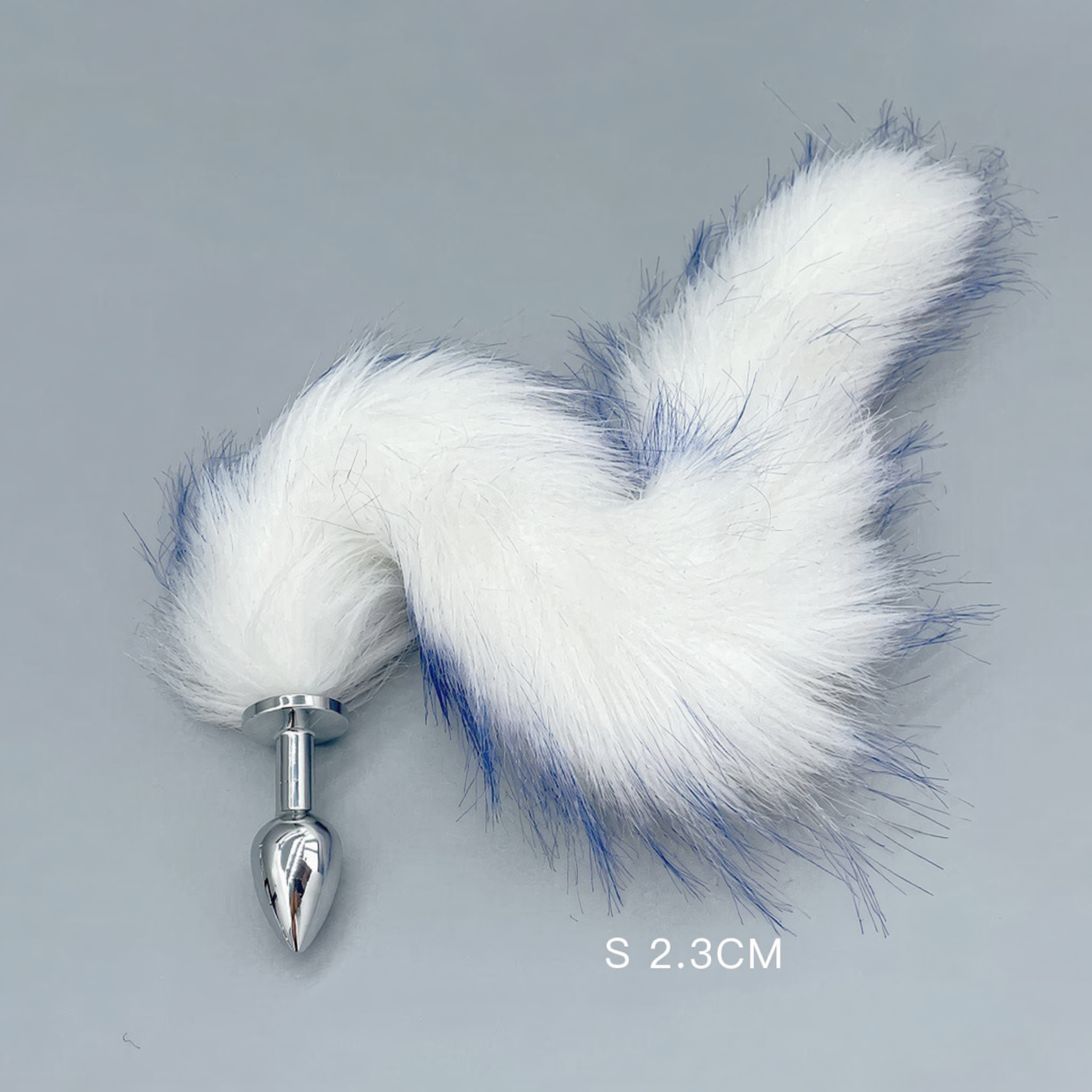 White & Blue Fox Tail Plug with Removable Metal Base - S - image 2