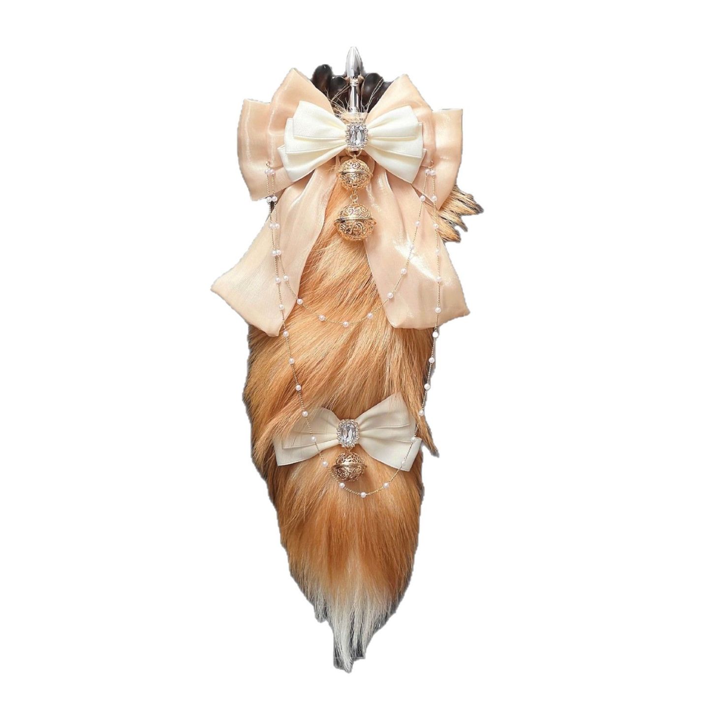 Luxury Fox Tail Plug Set – 15.7" Soft Gold Tail with Detachable Bow Details - 4.0 cm - image 1