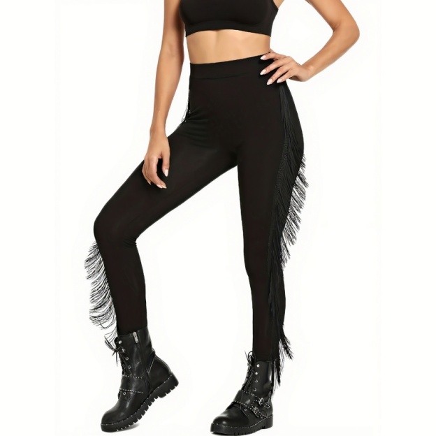 Rhinestone Fringe Legging - Black - XXL - image 9