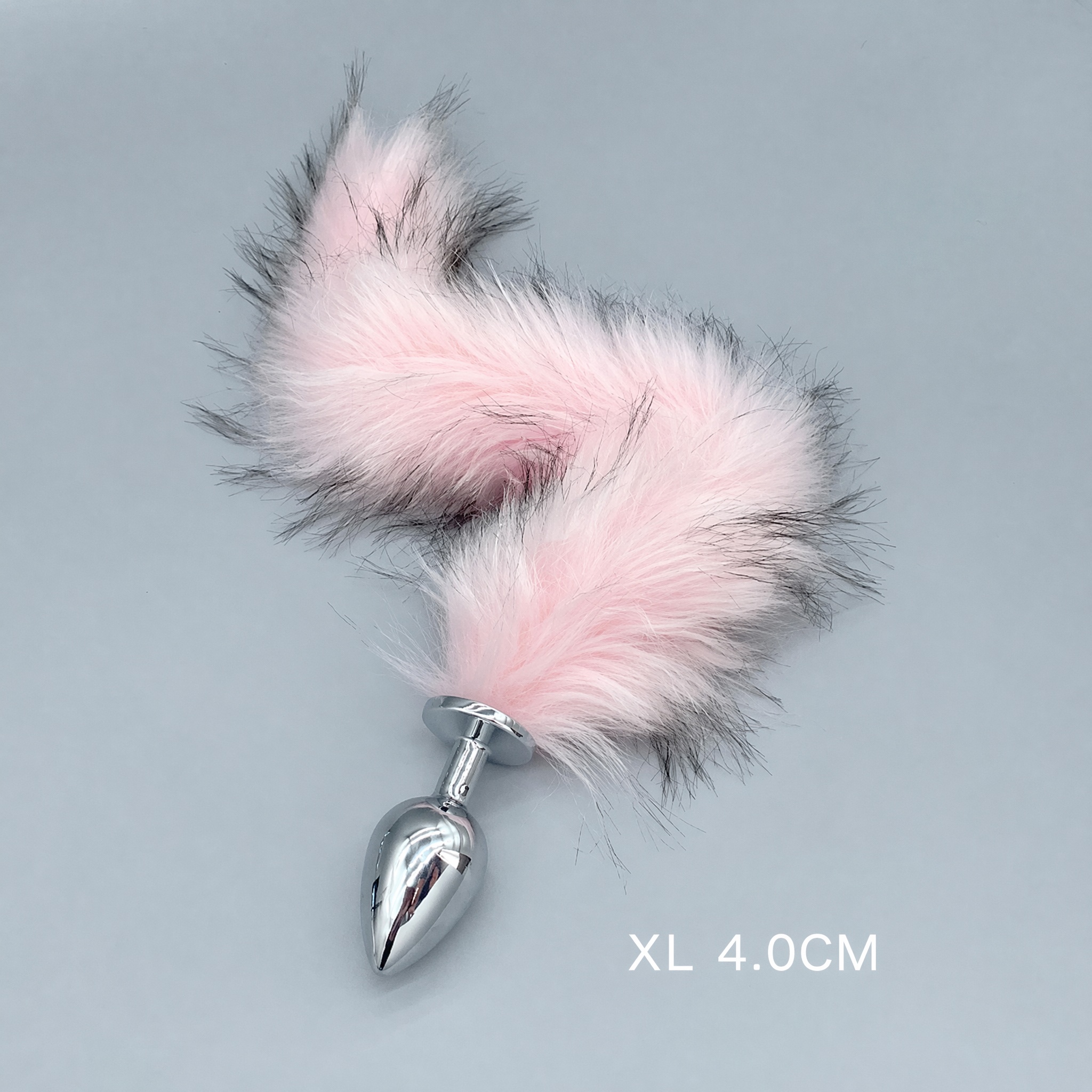 Pink & Black Fox Tail Plug with Removable Metal Base - XL - image 2
