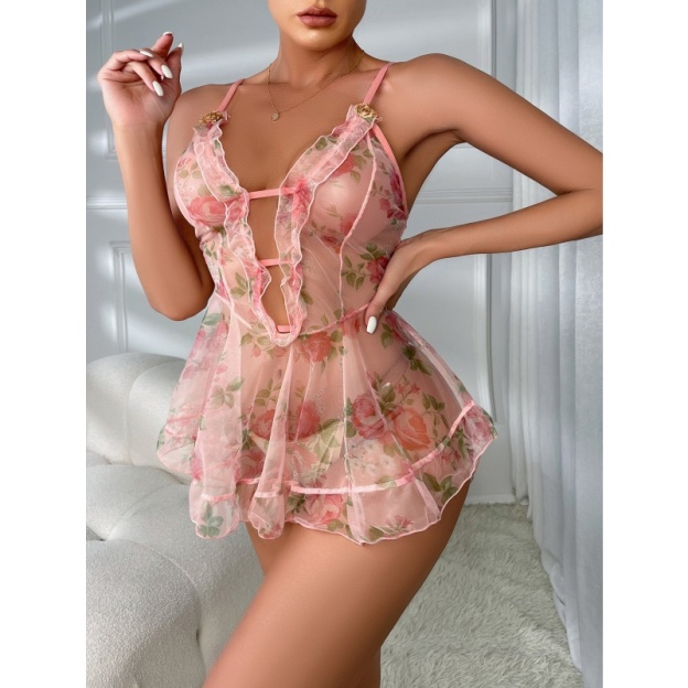 Sexy Lingerie Nightgown Floral Soft Breathable Sleepwear for Women-WeLovePlugs