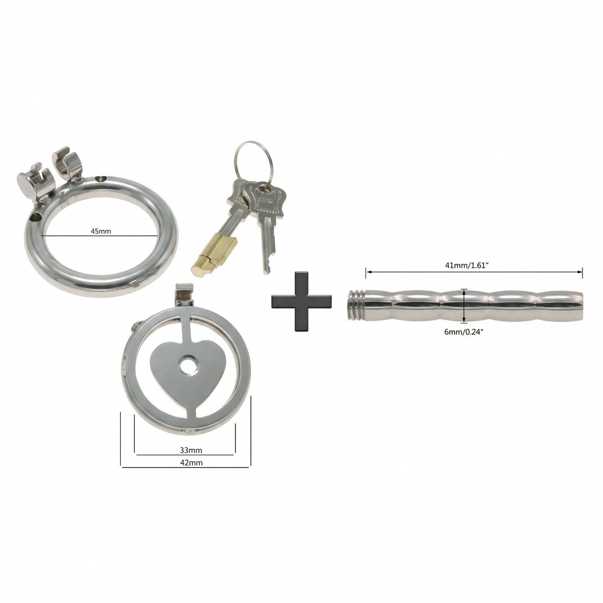 Lock Your Heart Chastity Cage - 45mm + Long Urethral Tube - image 3