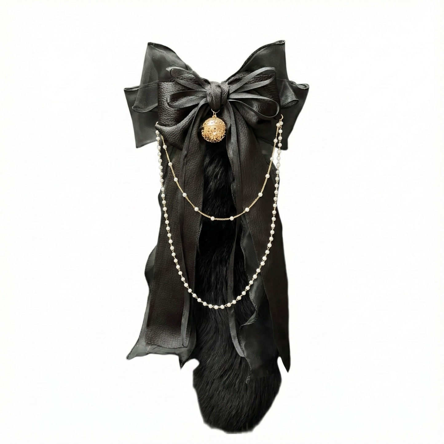 Luxury Fox Tail Plug Set – 15.7" Plush Tail With Pearl Chain & Interchangeable Plug Heads - Black - 4.0cm - image 10