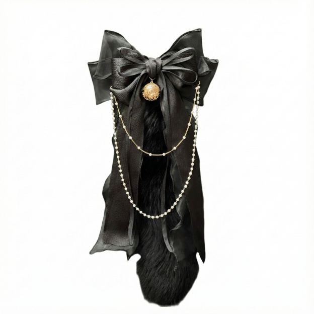 Luxury Fox Tail Plug Set – 15.7" Plush Tail With Pearl Chain & Interchangeable Plug Heads - Black - 4.0cm - image 10