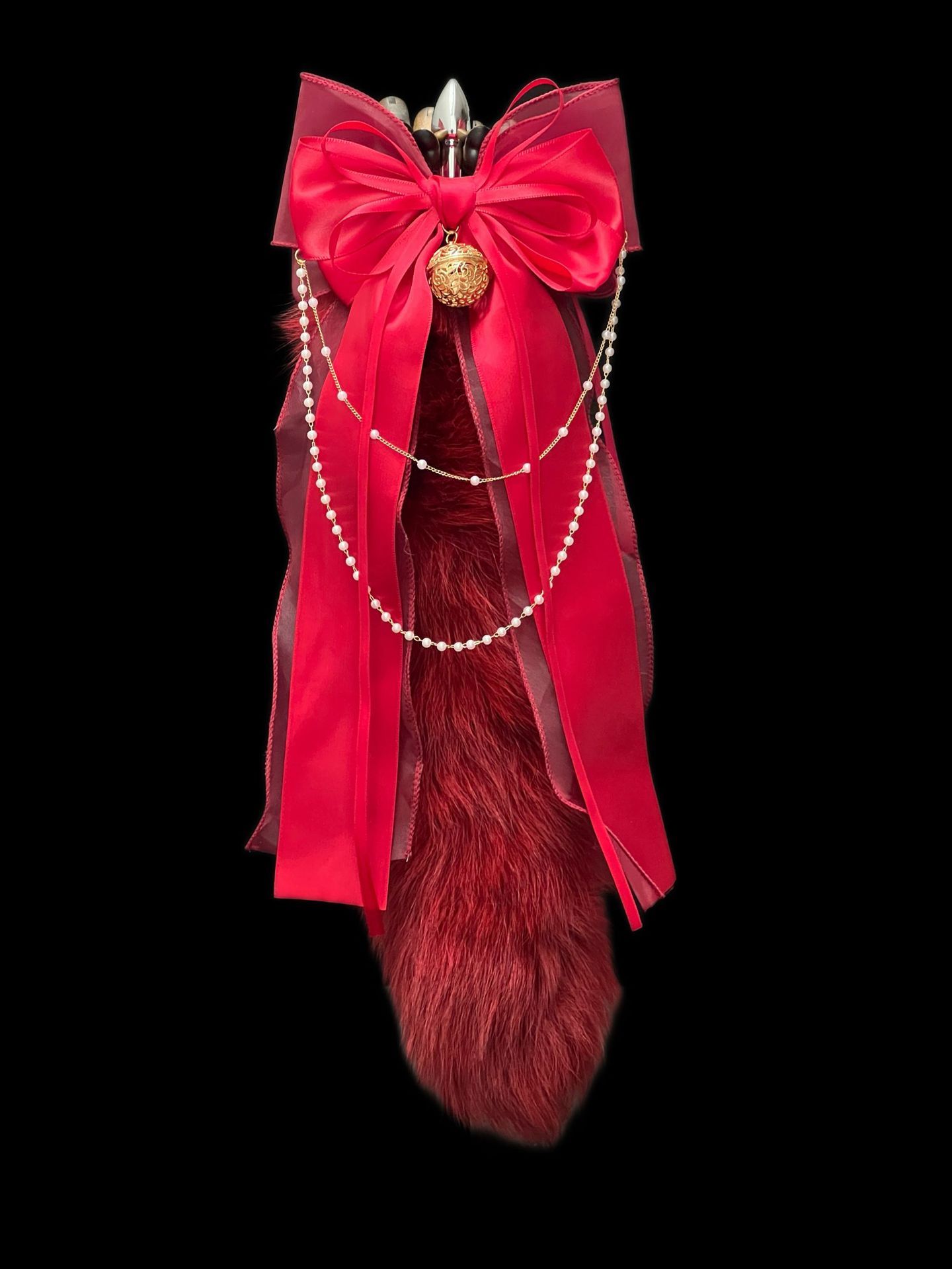 Luxury Fox Tail Plug Set – 15.7" Plush Tail With Pearl Chain & Interchangeable Plug Heads - image 1
