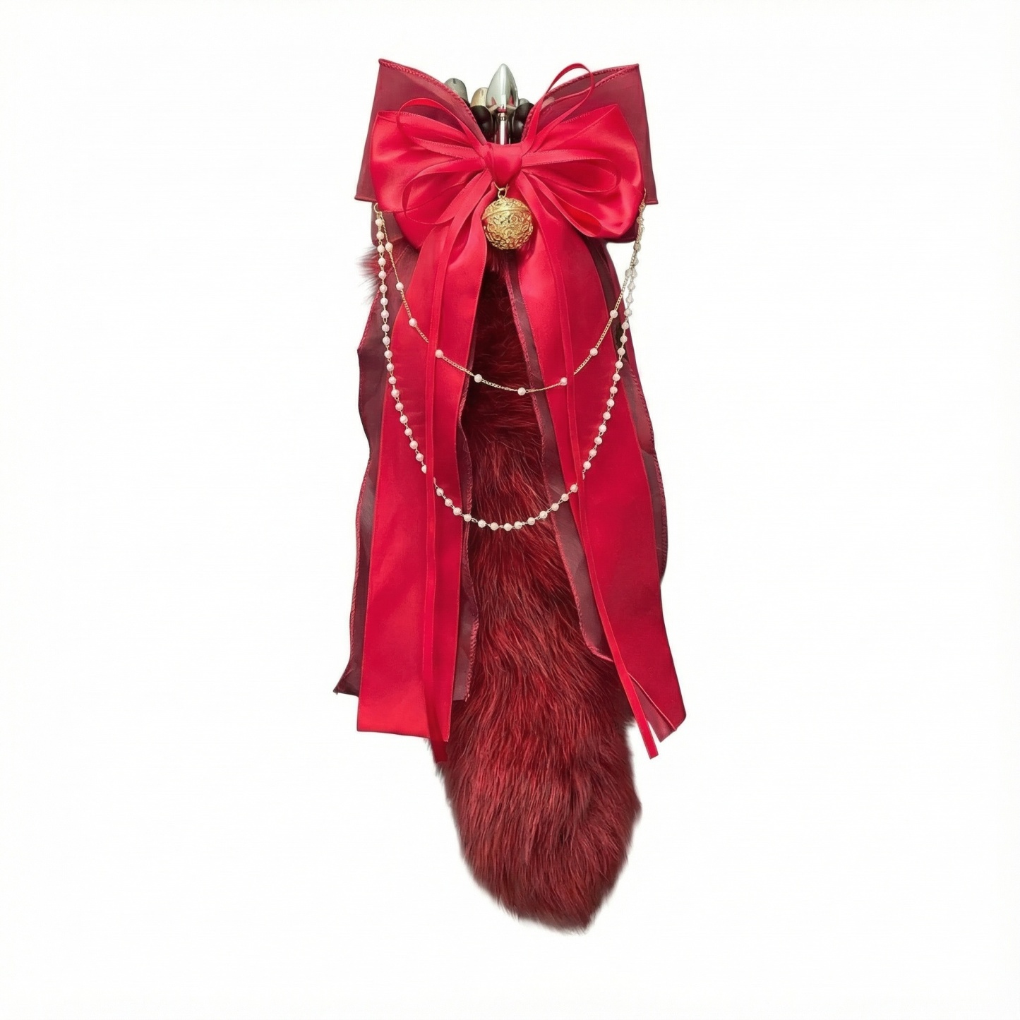 Luxury Fox Tail Plug Set – 15.7" Plush Tail With Pearl Chain & Interchangeable Plug Heads - Red - 4.0cm - image 5