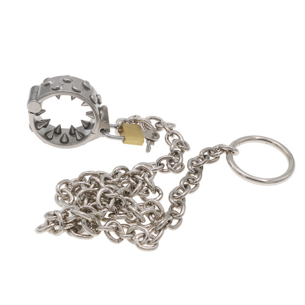 Stainless Steel Ring Testicle Ring with Spikes and Chain - image 1