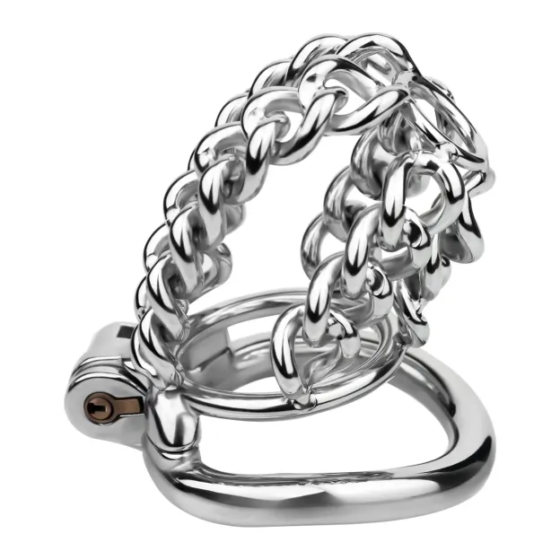 Thick Chainmail Chained Steel Chastity Cage-WeLovePlugs