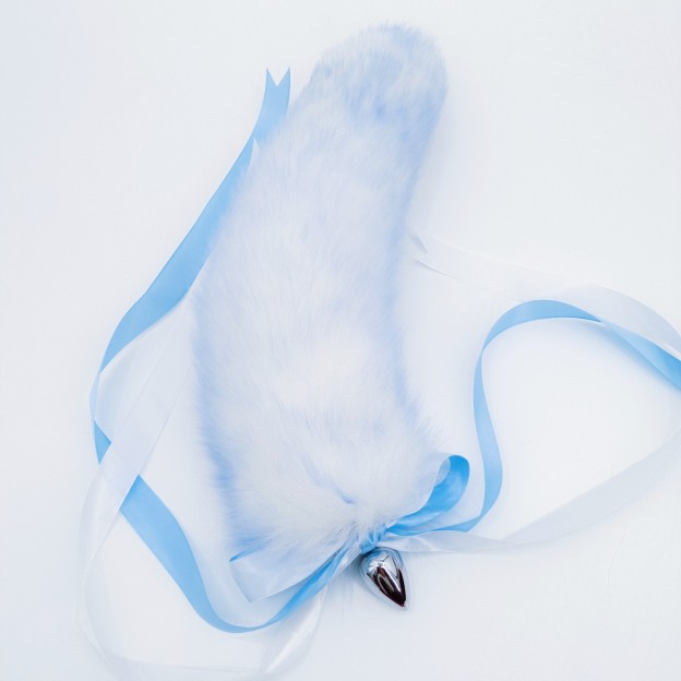 Ice Glacier Blue Handmade Detachable Plug Fox Tail - 40cm - 40 cm Tail · 4.0 cm Plug - image 1