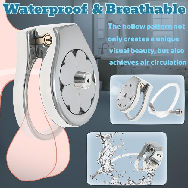 Flat Stainless Steel Chastity Cage with Long Hollow Urethral Tube - image 4