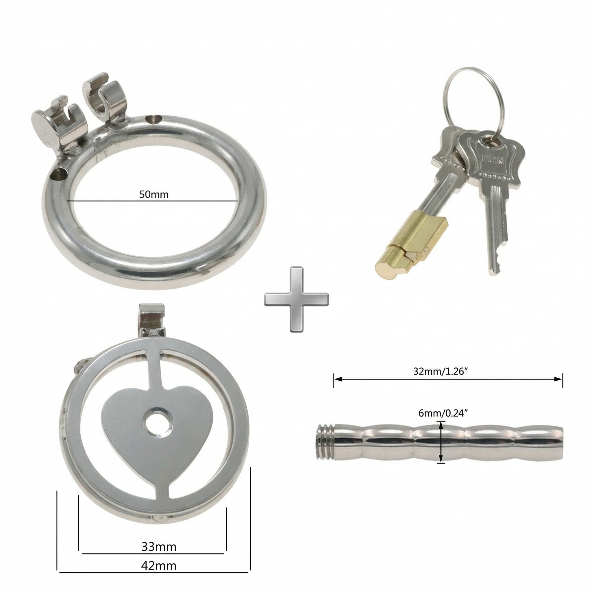 Lock Your Heart Chastity Cage - 50mm + Short Urethral Tube - image 4