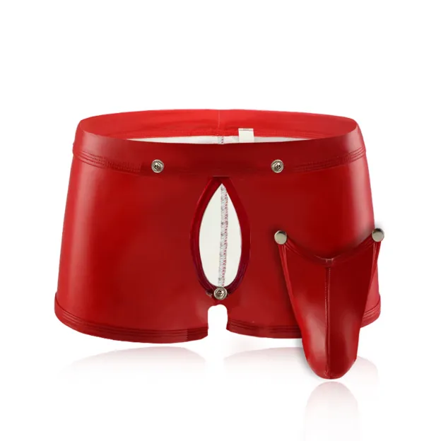 Men's Faux Leather Open-Crotch Boxer Panties - image 7
