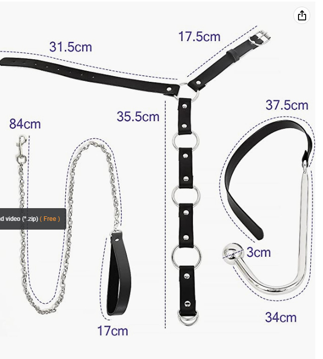 BDSM Handcuffs With Collar And Butt Plug Hook -WeLovePlugs