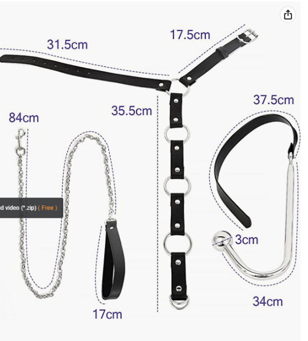 BDSM Handcuffs With Collar And Butt Plug Hook -WeLovePlugs