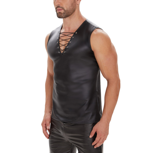 Men Sexy Leather Tank Top - image 5