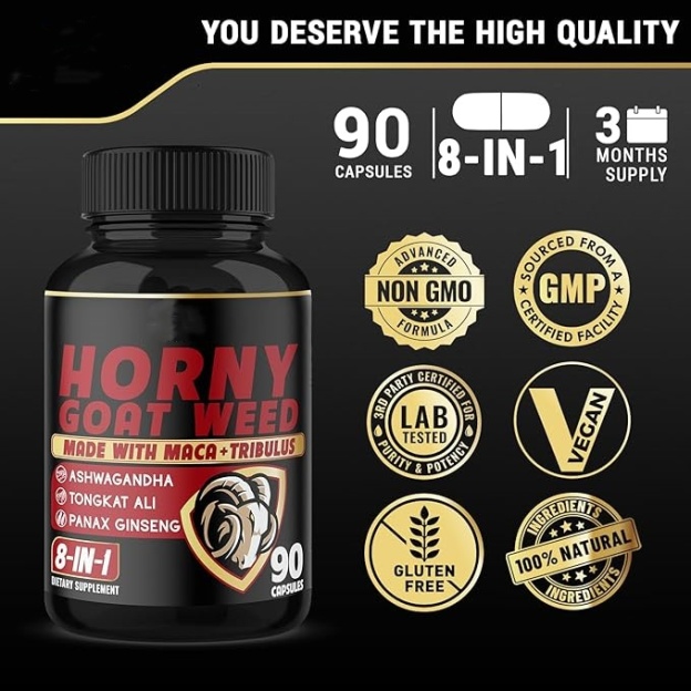 Horny Goat Weed Capsules Natural Aphrodisiac, Maca, Ginseng, Tribulus Terrestris -WeLovePlugs